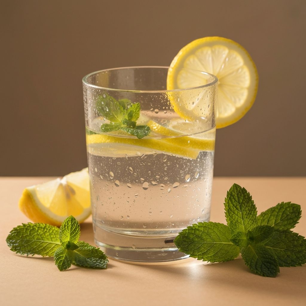 Kristallinkirkas vesi lasissa sitruunansiivulla - hydraation symboli