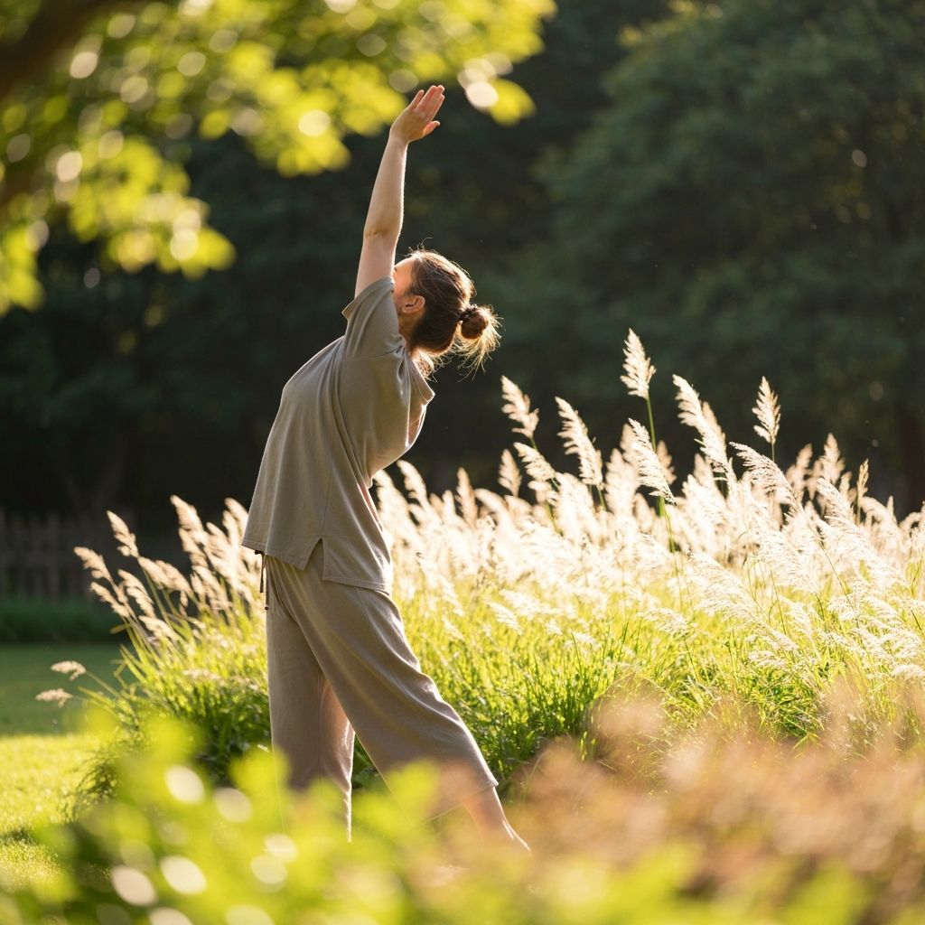 Nainen tekee joogaa luonnon ympäröimänä - hyvinvointia ja aktiivisuutta